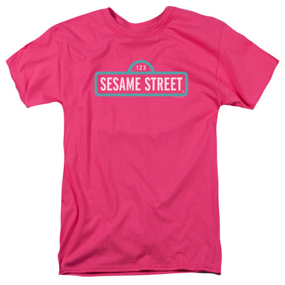 Sesame Street Alt Logo Mens T Shirt Hot Pink Officially Licensed