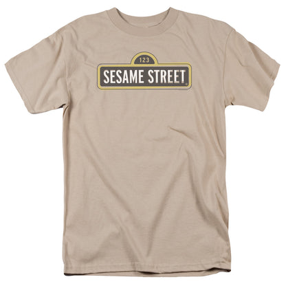 Sesame Street Tilted Logo Mens T Shirt Sand Officially Licensed