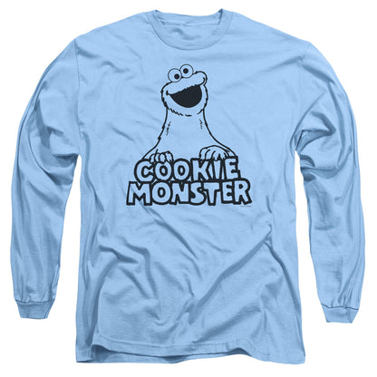 Sesame Street Vintage Cookie Monster Mens Long Sleeve Shirt Carolina Blue Officially Licensed