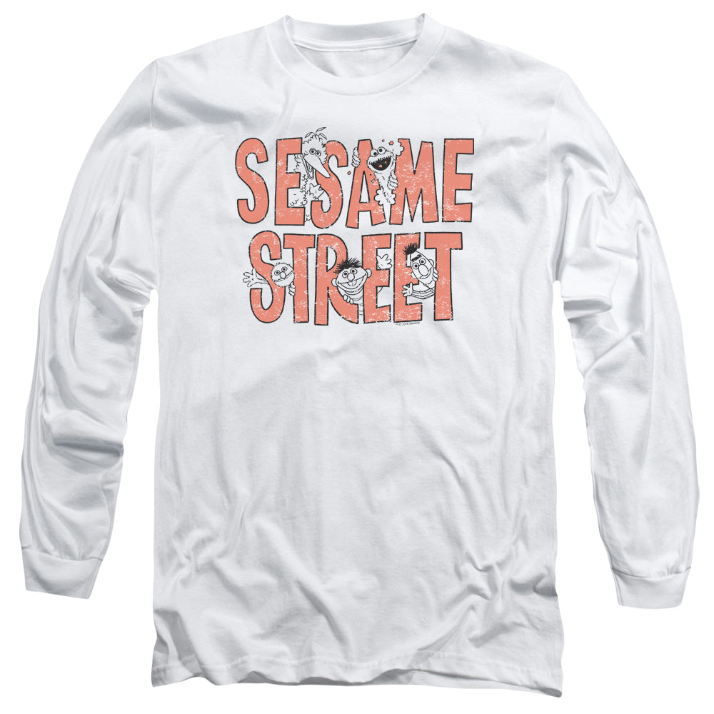 Sesame Street In Letters Mens Long Sleeve Shirt White