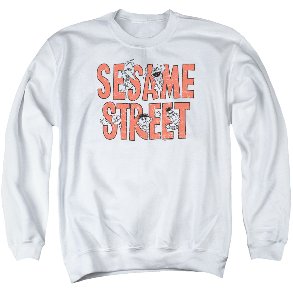 Sesame Street In Letters Mens Crewneck Sweatshirt White