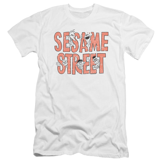 Sesame Street In Letters Premium Bella Canvas Slim Fit Mens T Shirt White