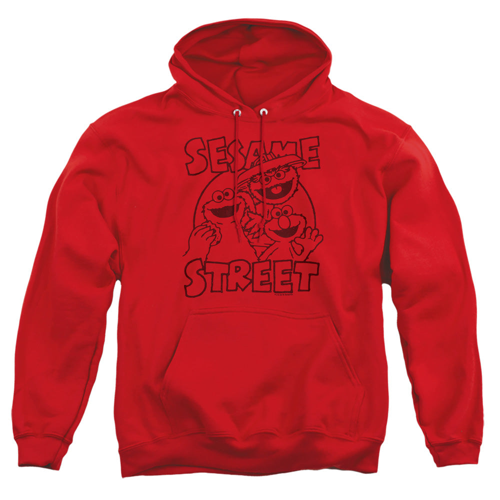 Sesame Street Group Crunch Mens Hoodie Red Officially Licensed