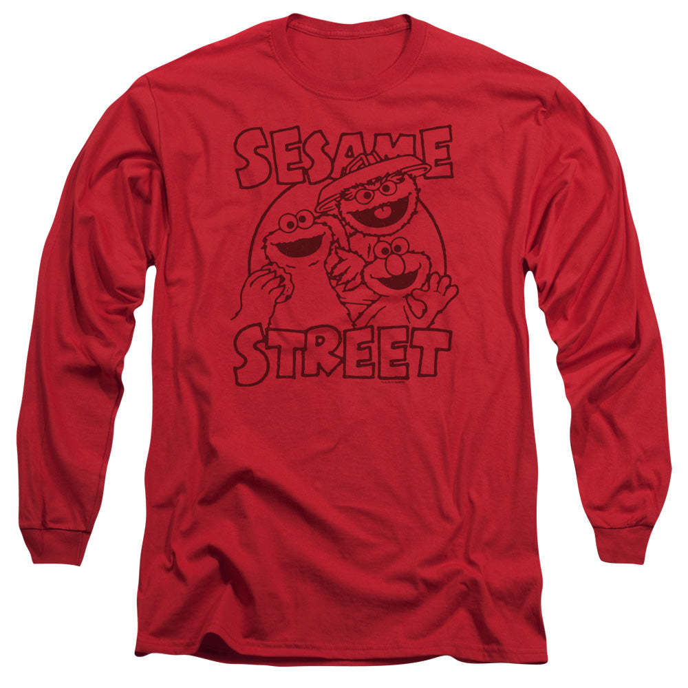 Sesame Street Group Crunch Mens Long Sleeve Shirt Red