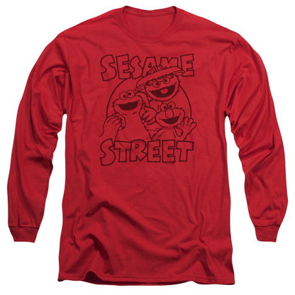 Sesame Street Group Crunch Mens Long Sleeve Shirt Red Officially Licensed