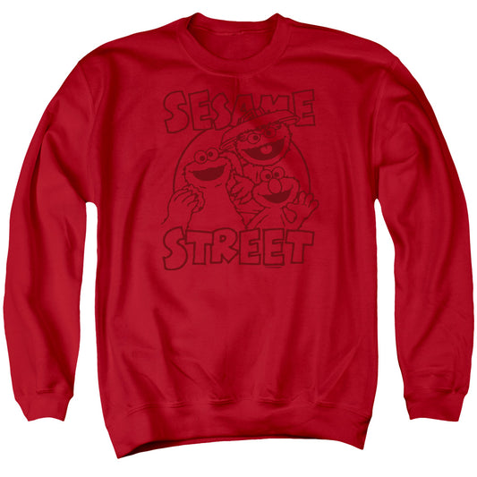 Sesame Street Group Crunch Mens Crewneck Sweatshirt Red