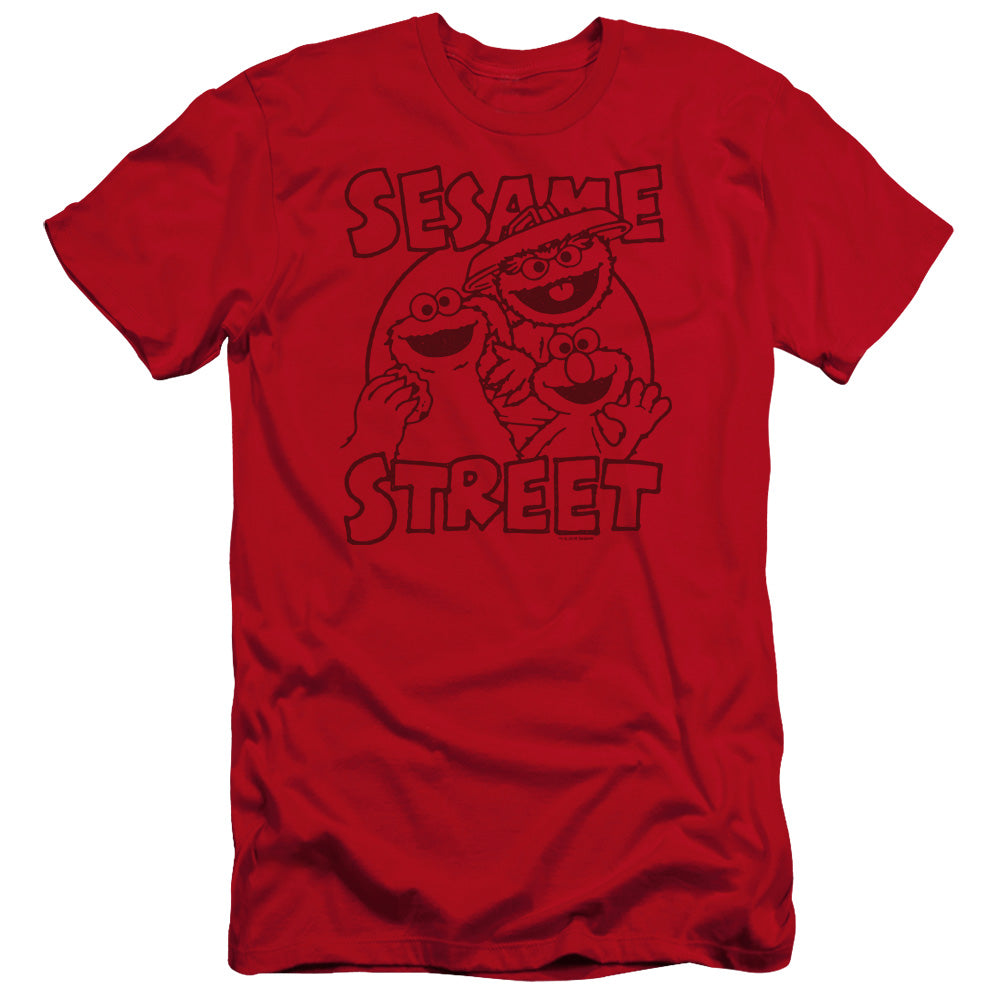 Sesame Street Group Crunch Premium Bella Canvas Slim Fit Mens T Shirt Red