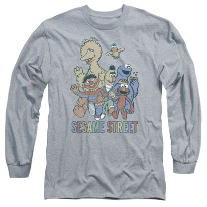 Sesame Street Colorful Group Mens Long Sleeve Shirt Athletic Heather Officially Licensed