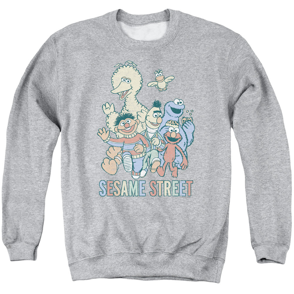 Sesame Street Colorful Group Mens Crewneck Sweatshirt Athletic Heather