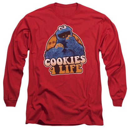 Sesame Street Cookies 4 Life Mens Long Sleeve Shirt Red Officially Licensed