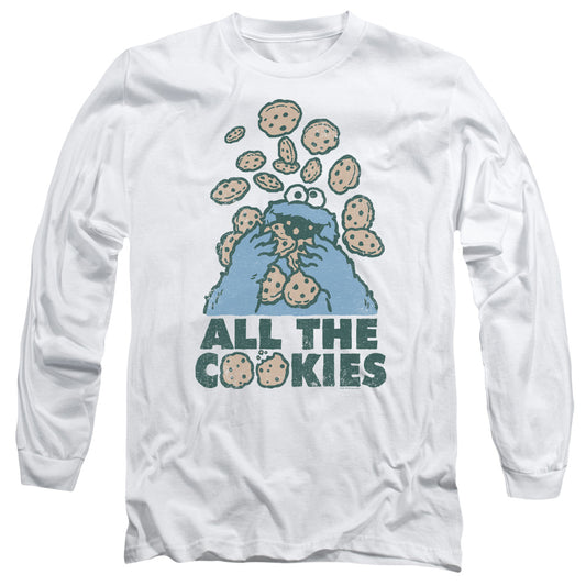 Sesame Street All The Cookies Mens Long Sleeve Shirt White