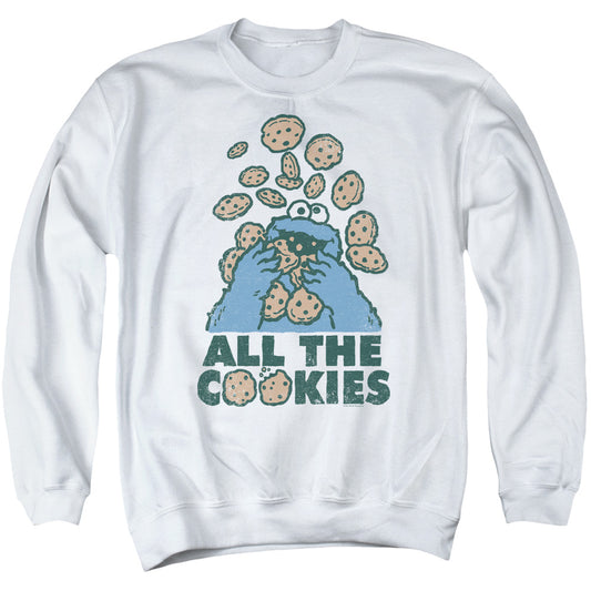 Sesame Street All The Cookies Mens Crewneck Sweatshirt White