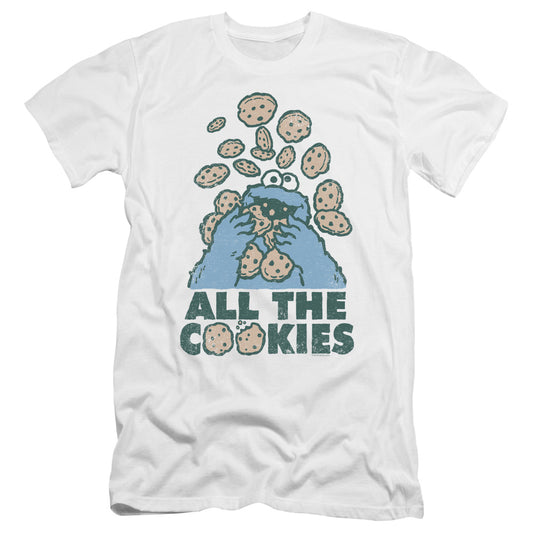 Sesame Street All The Cookies Premium Bella Canvas Slim Fit Mens T Shirt White