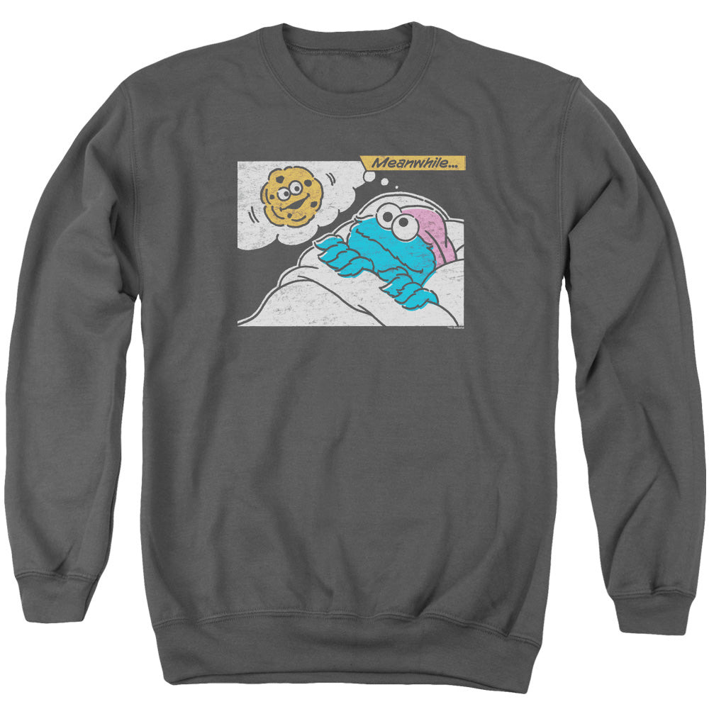 Sesame Street Meanwhile Mens Crewneck Sweatshirt Charcoal