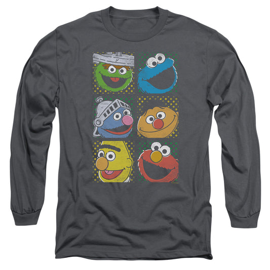 Sesame Street Group Squares Mens Long Sleeve Shirt Charcoal