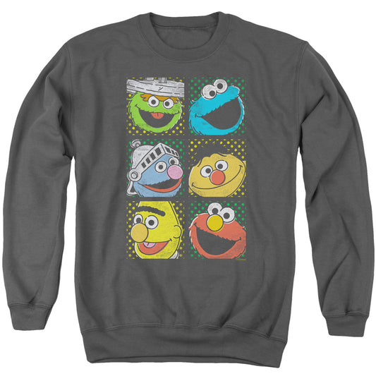 Sesame Street Group Squares Mens Crewneck Sweatshirt Charcoal