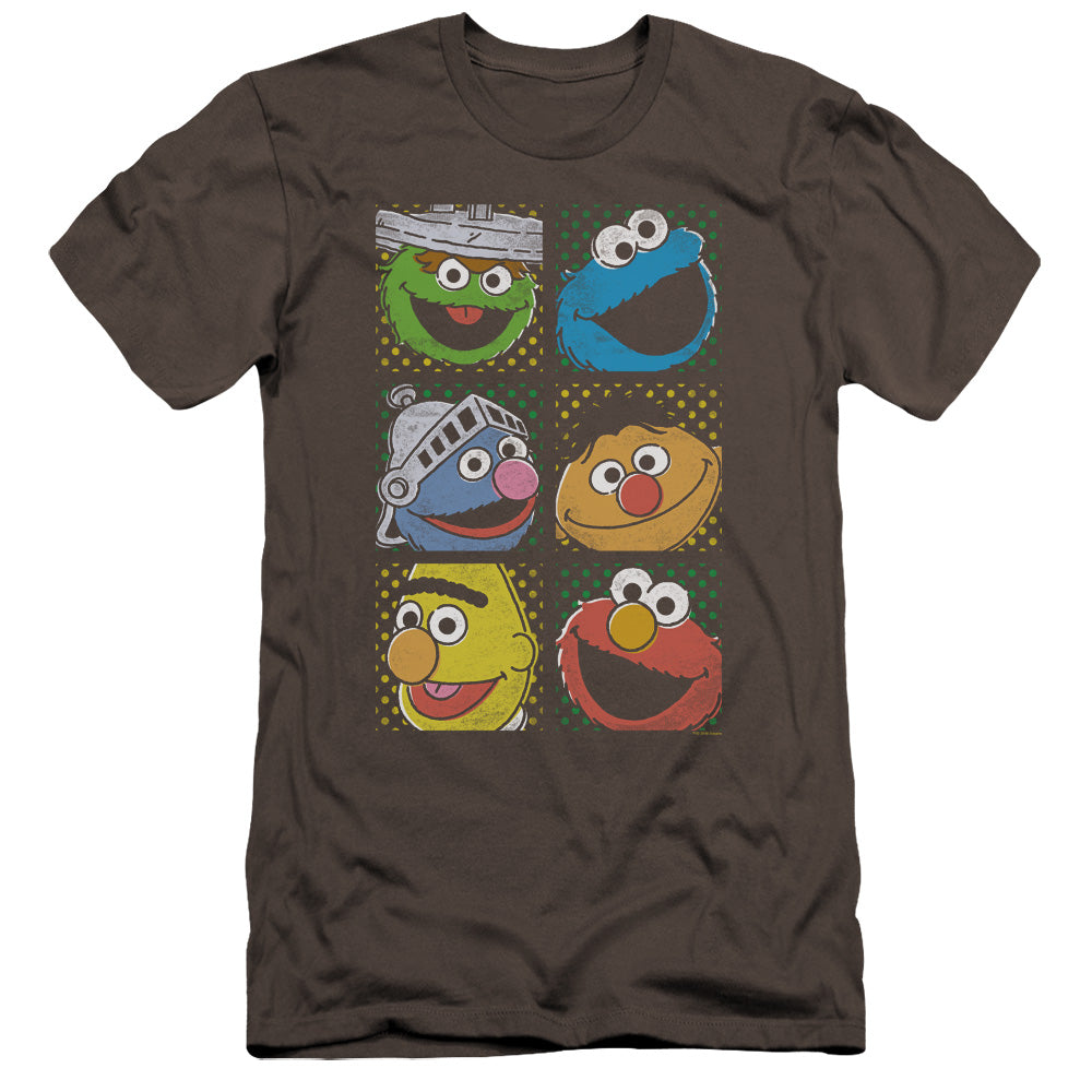 Sesame Street Group Squares Premium Bella Canvas Slim Fit Mens T Shirt Charcoal