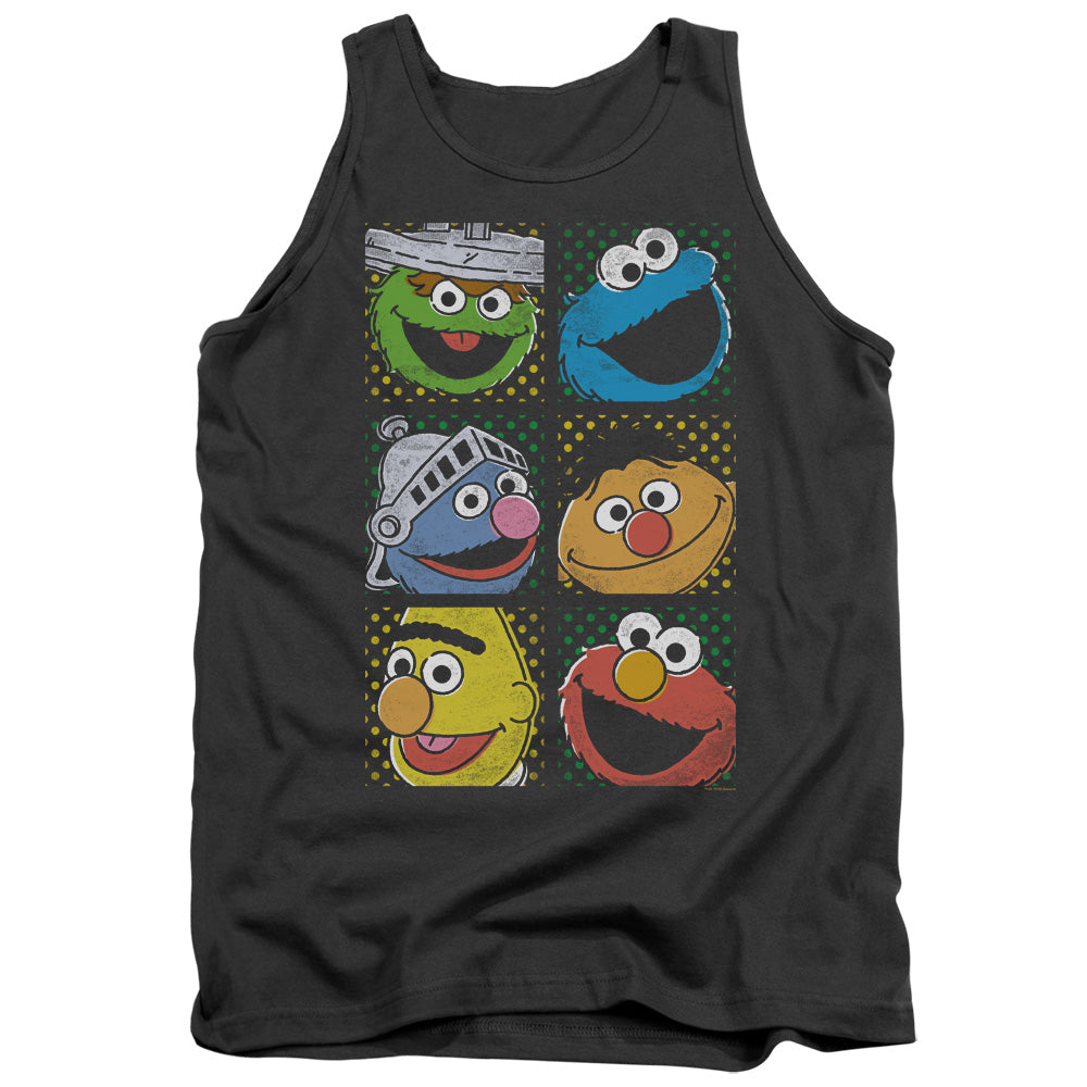 Sesame Street Group Squares Mens Tank Top Shirt Charcoal