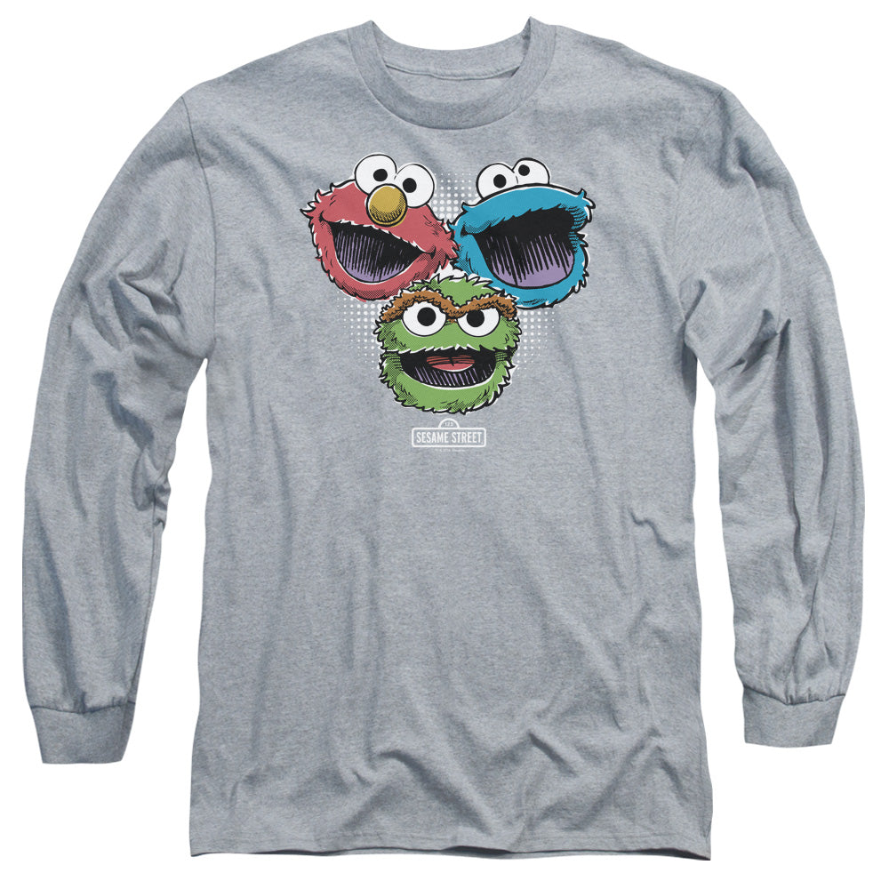 Sesame Street Halftone Heads Mens Long Sleeve Shirt Athletic Heather