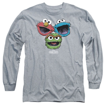 Sesame Street Halftone Heads Mens Long Sleeve Shirt Athletic Heather Officially Licensed