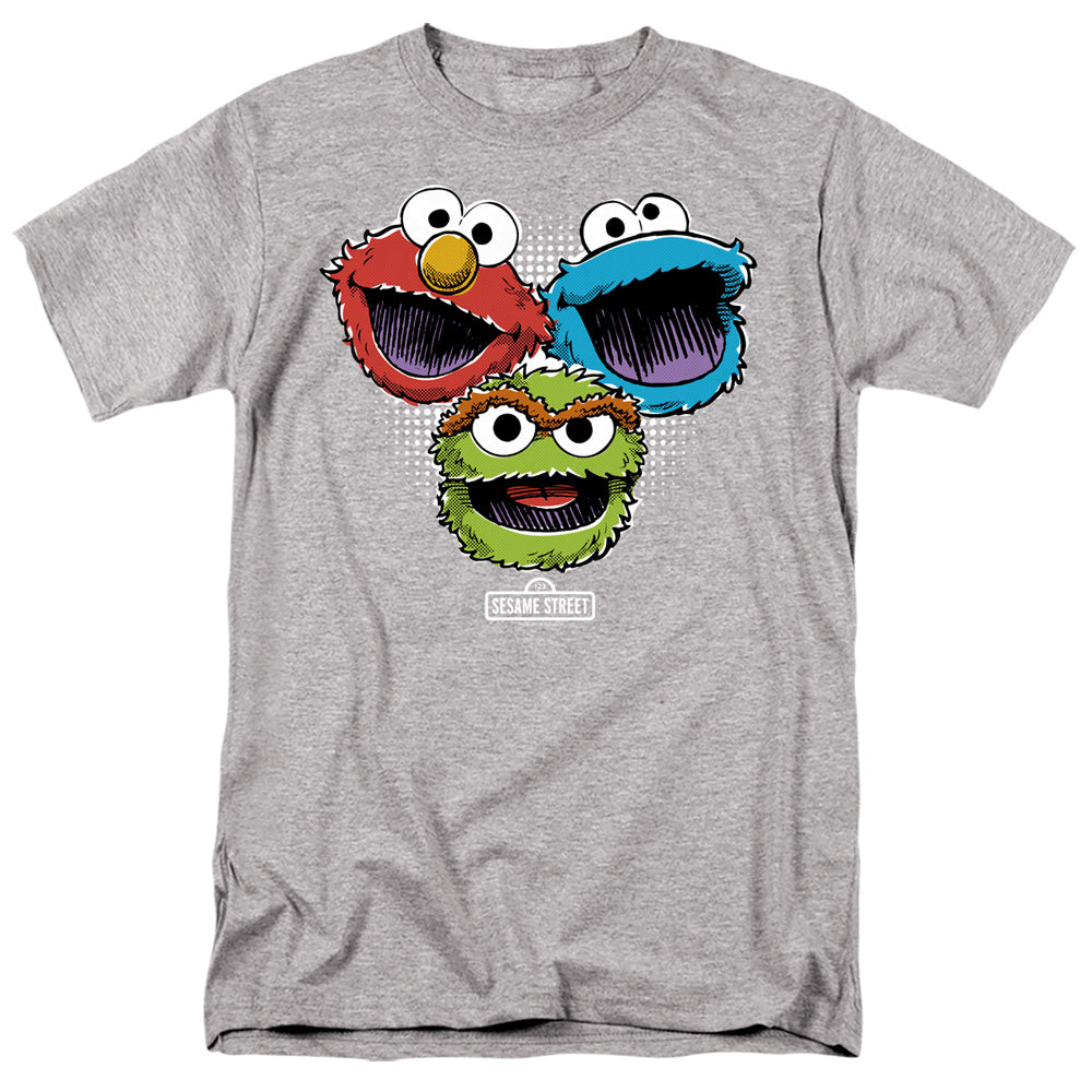 Sesame Street Halftone Heads Mens T Shirt Athletic Heather Officially Licensed