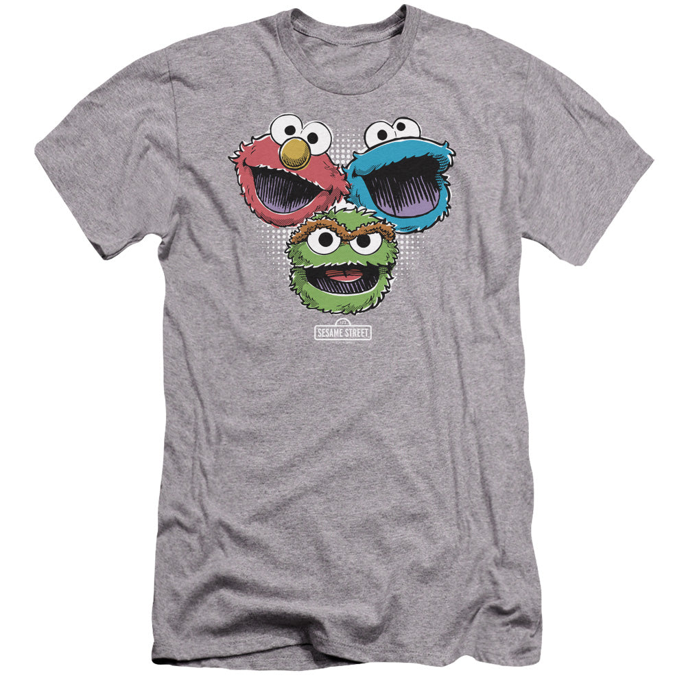 Sesame Street Halftone Heads Premium Bella Canvas Slim Fit Mens T Shirt Athletic Heather