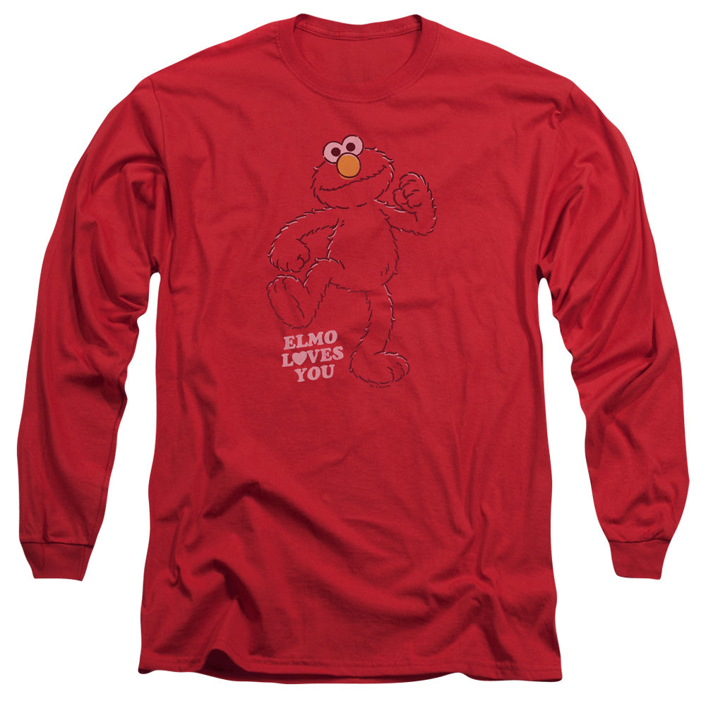 Sesame Street Elmo Loves You Mens Long Sleeve Shirt Red