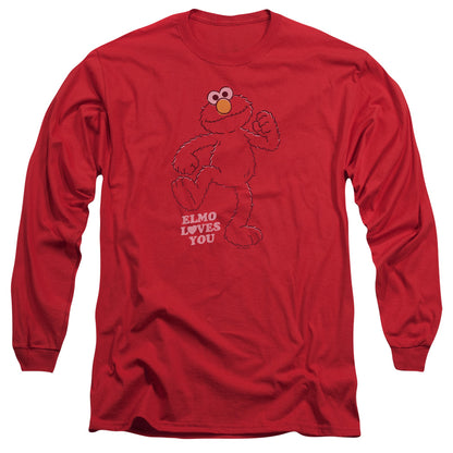 Sesame Street Elmo Loves You Mens Long Sleeve Shirt Red Officially Licensed