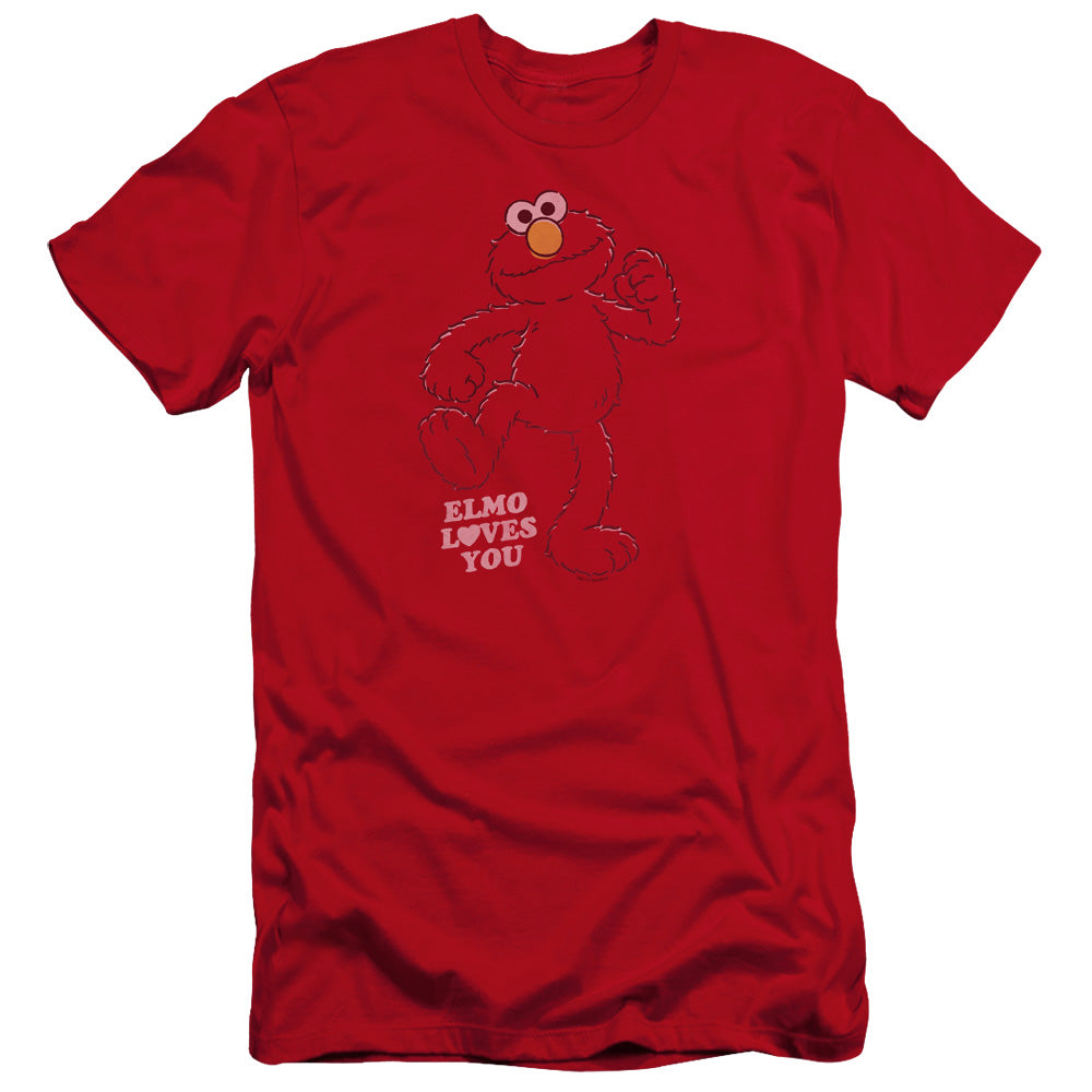 Sesame Street Elmo Loves You Premium Bella Canvas Slim Fit Mens T Shirt Red