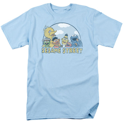 Sesame Street Sesame Group Mens T Shirt Light Blue Officially Licensed