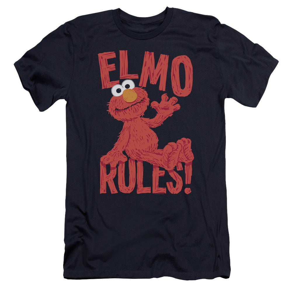 Sesame Street Elmo Rules Premium Bella Canvas Slim Fit Mens T Shirt Navy