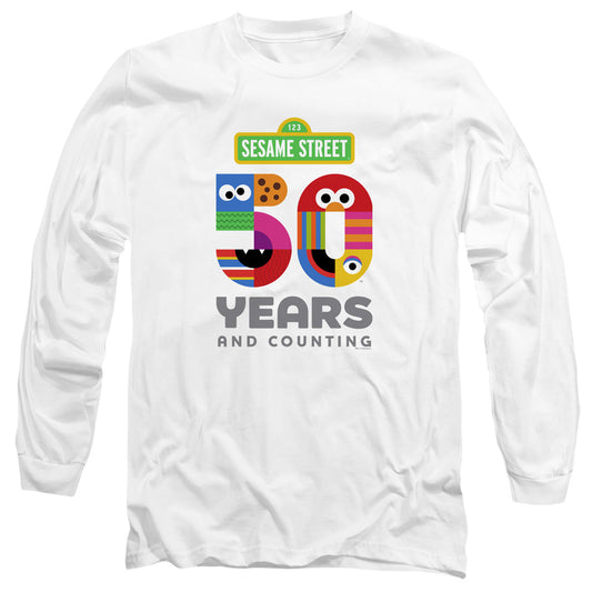 Sesame Street 50 Years Logo Mens Long Sleeve Shirt White