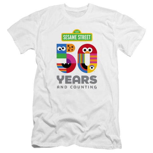 Sesame Street 50 Years Logo Hbo Premium Bella Canvas Slim Fit Mens T Shirt White