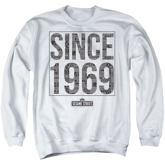 Sesame Street Since 1969 Pattern Mens Crewneck Sweatshirt White