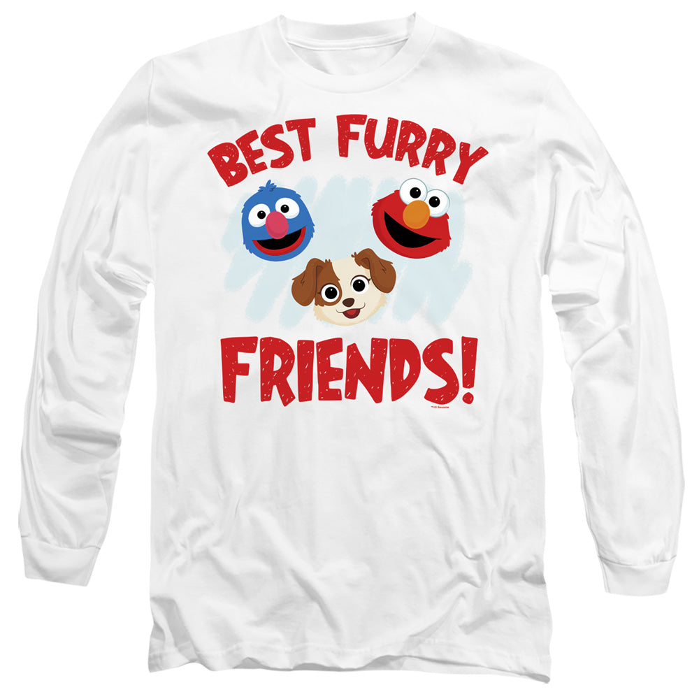 Sesame Street Furry Friends Forever Best Furry Friends Mens Long Sleeve Shirt White Officially Licensed