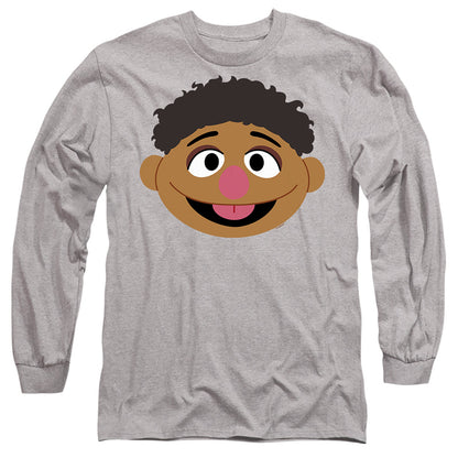 Sesame Street Tamir Face Mens Long Sleeve Shirt Athletic Heather Officially Licensed