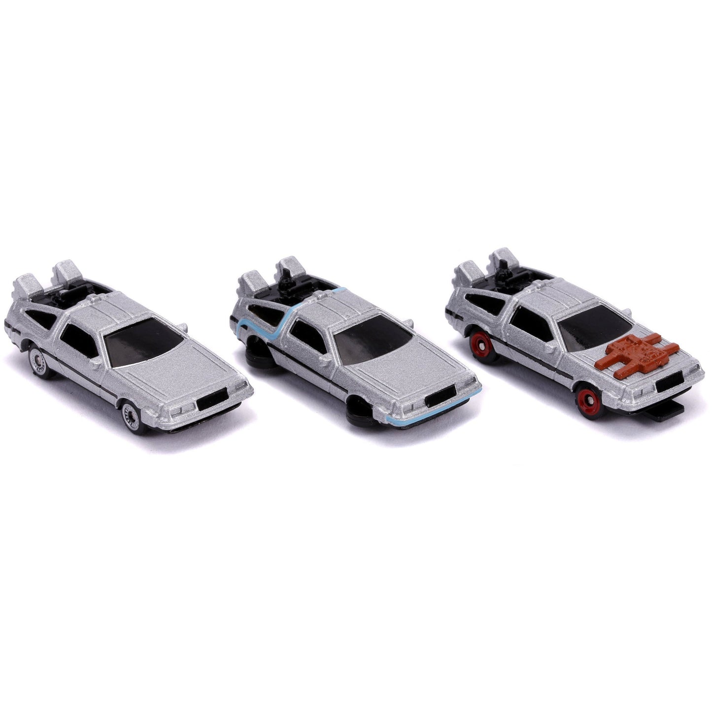 Back to the Future Trilogy die-cast 1⅔-inch Nano "Hollywood Rides" DeLorean Time Machine 3-pack