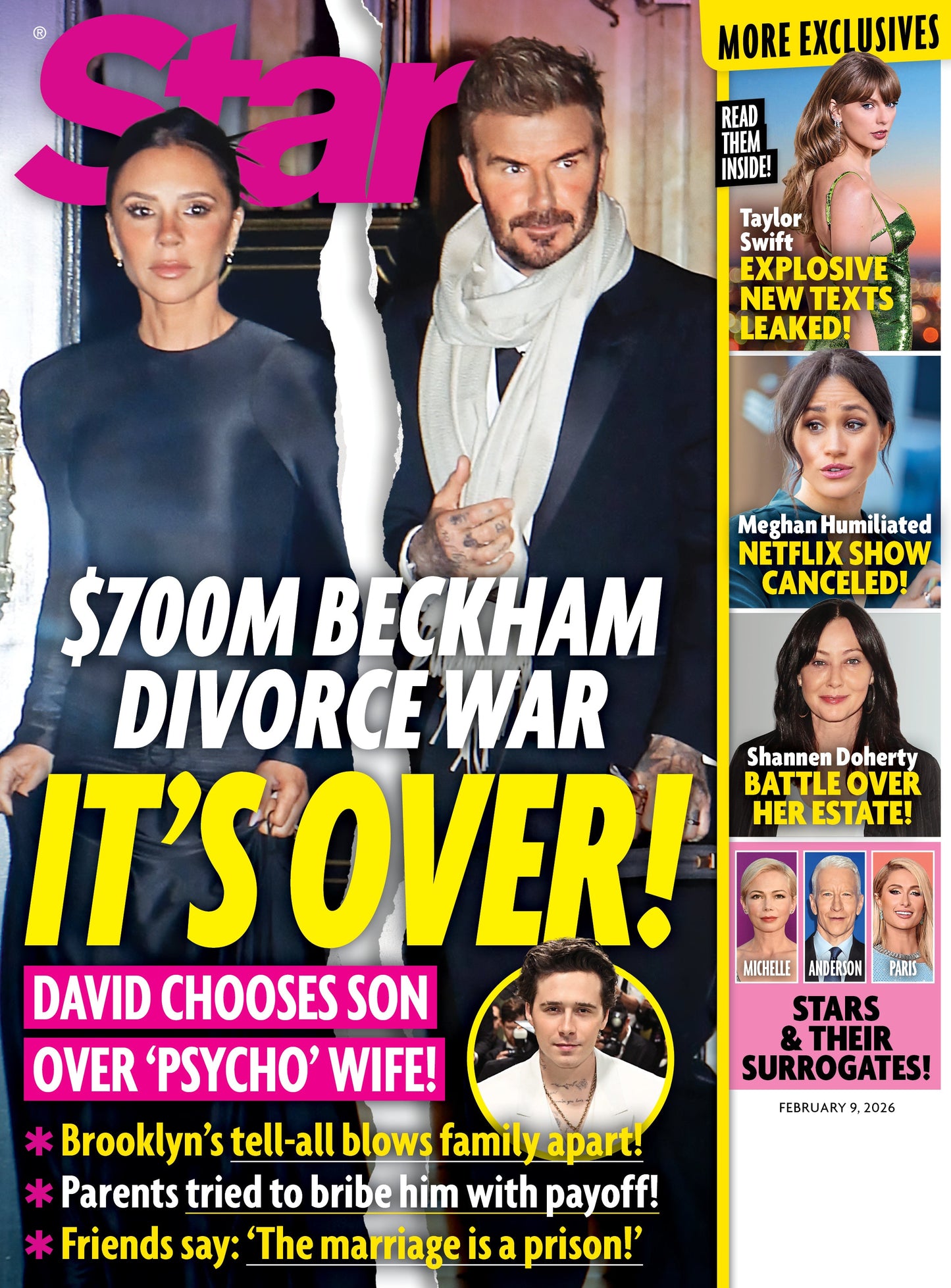 Star - 02.09.26: $700 Million Beckham Divorce War, Taylor Swift’s Leaked Texts With Blake Lively, Meghan Markle’s Netflix Show Axed, Stars & Their Surrogates, Shannen Doherty's Estate Battle & More!