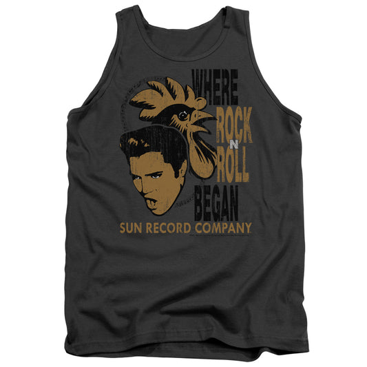 Sun Elvis And Rooster Mens Tank Top Shirt Charcoal