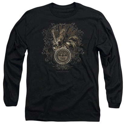 Sun Scroll Around Rooster Mens Long Sleeve Shirt Black Officially Licensed