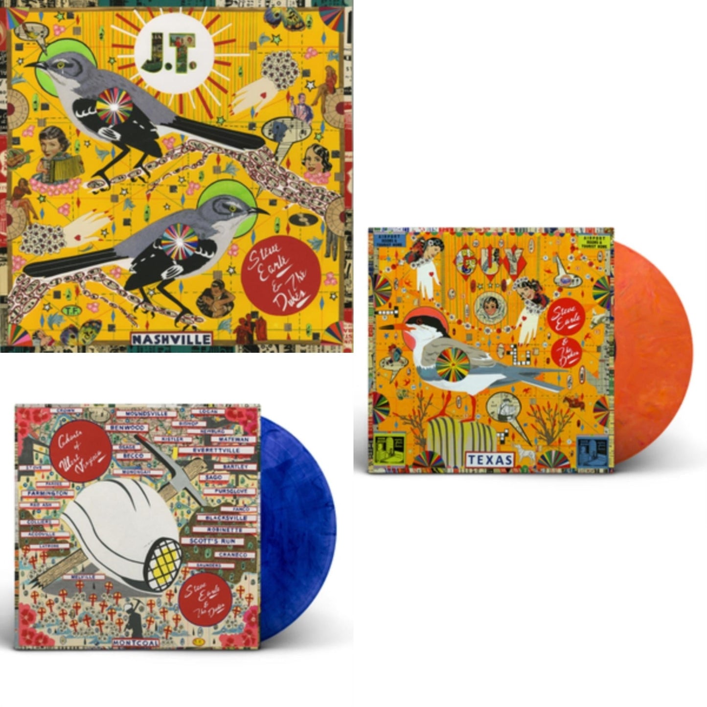 Steve & The Dukes Earle - J.T. (150G) & Ghosts Of West Virginia (Blue & Black Swirl Color LP Vinyl) & Guy (2LP/Orange & Red Swirl Vinyl)