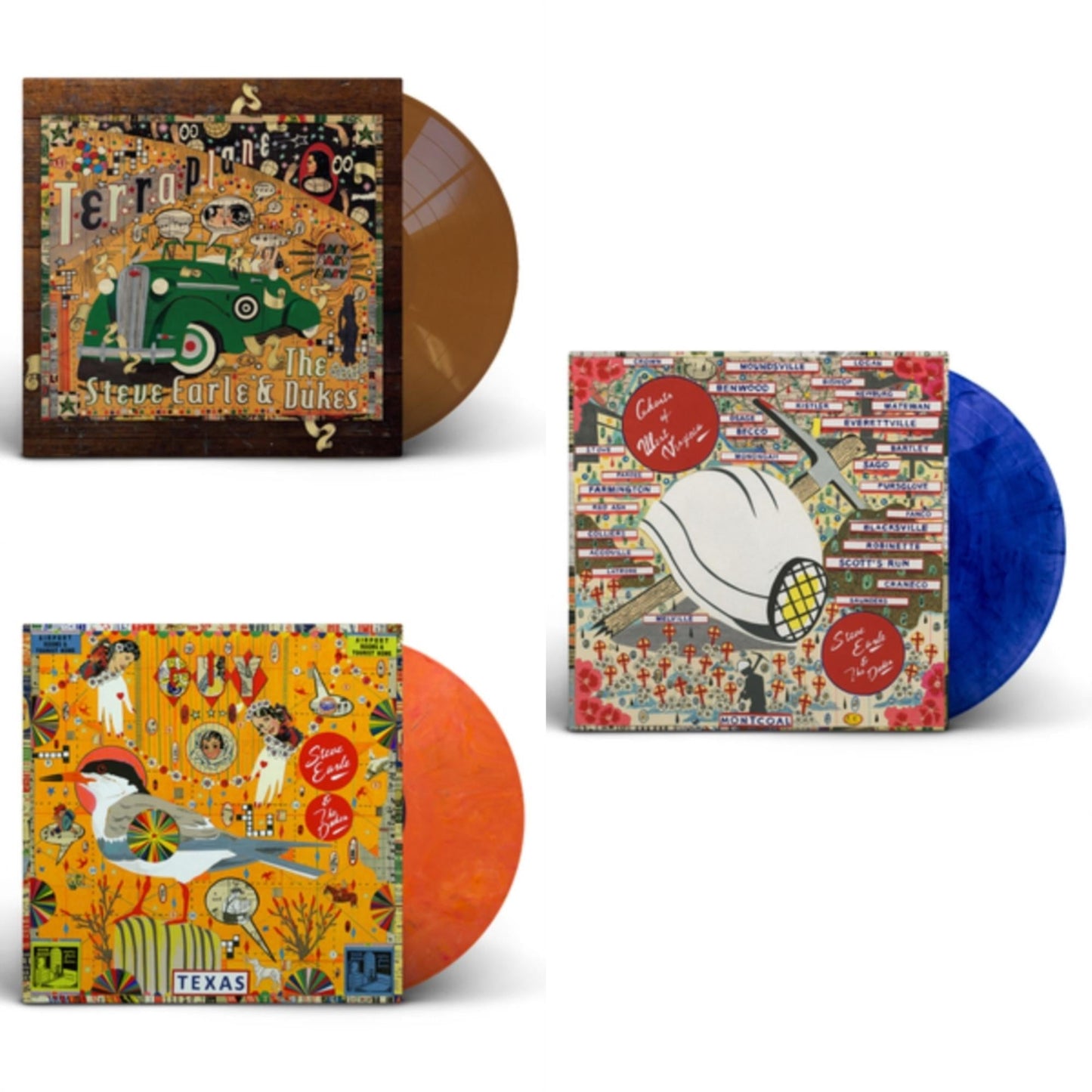 Steve & The Dukes Earle - Terraplane (Transparent Gold LP Vinyl) & Guy (2LP/Orange & Red Swirl Vinyl) & Ghosts Of West Virginia (Blue & Black Swirl Color LP Vinyl)