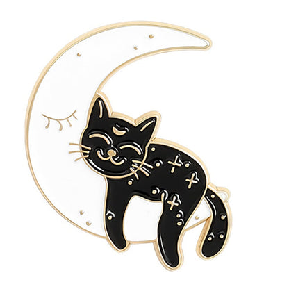 Funny Cat Skull Enamel Badge For Halloween