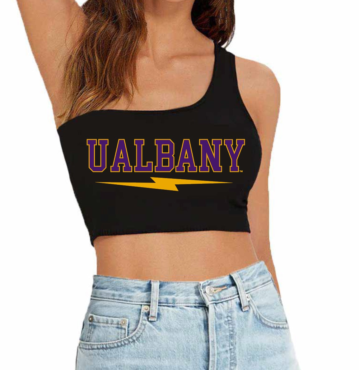 University at Albany Lightning Womens One Shoulder Tank Top Officially Licensed