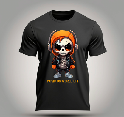 Skull Boy Music On World Off T-Shirts | Grooveman Music