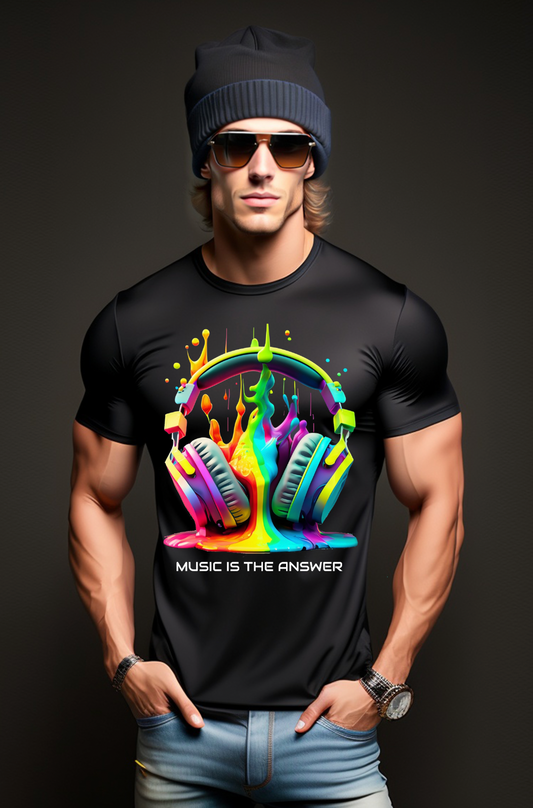 Headphones Drip Rainbow Music is the Answer AI T-Shirts | Grooveman Music