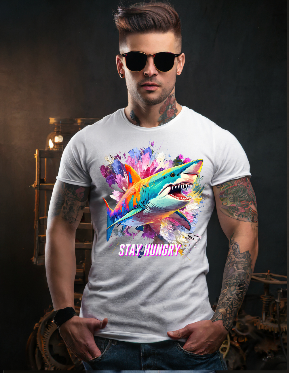 Shark Stay Hungry Exclusive T-Shirts | Grooveman Music