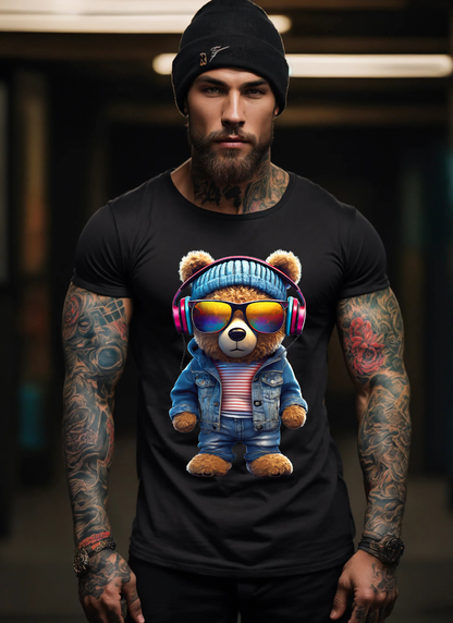 Teddy with Pink Headphones and Beanie Exclusive T-Shirts | Grooveman Music