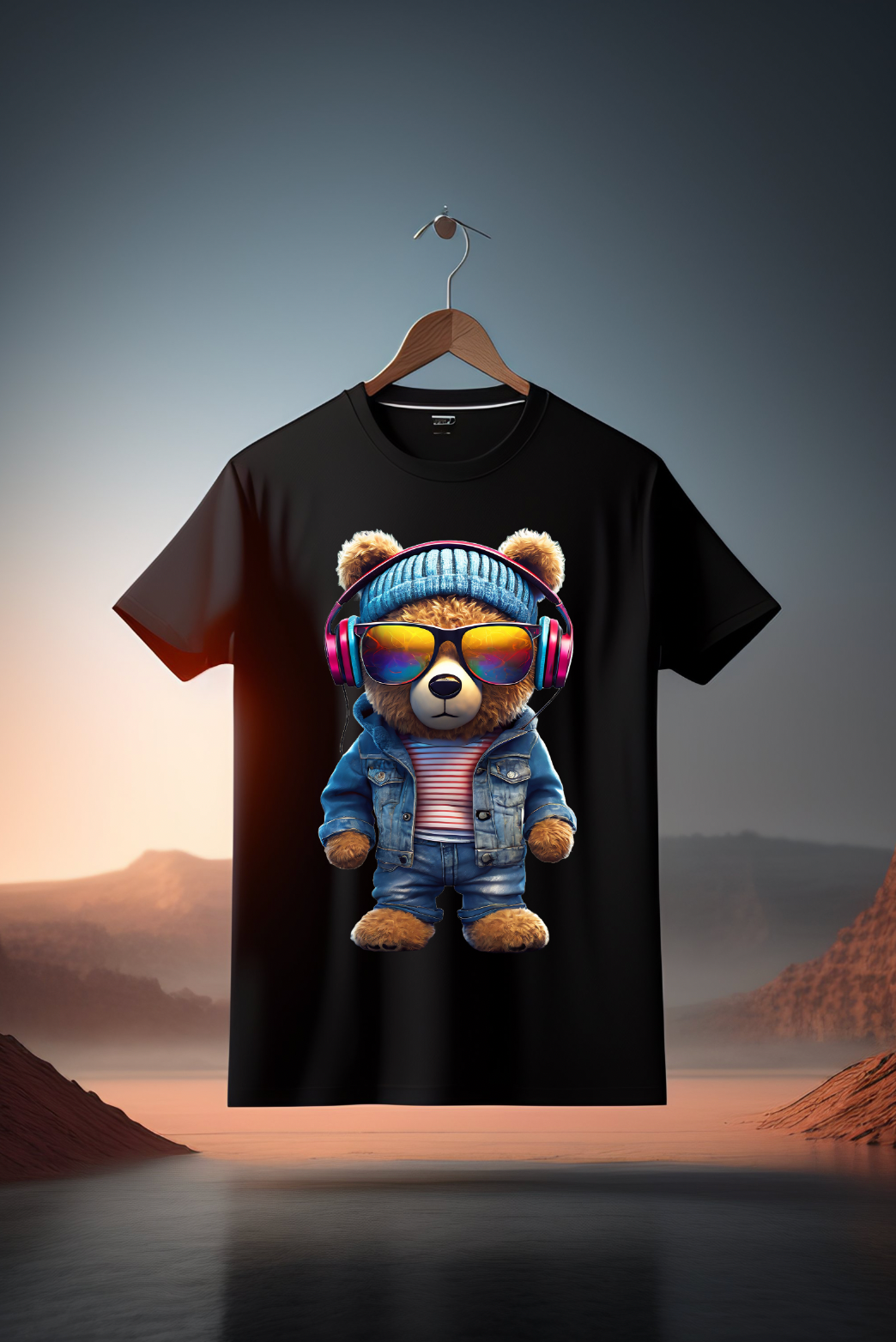 Teddy with Pink Headphones and Beanie Exclusive T-Shirts | Grooveman Music