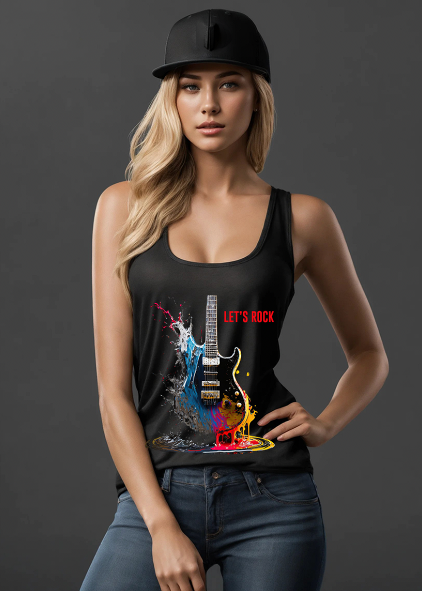 Let's Rock Electric Guitar Art Design Tank Top | Grooveman Music